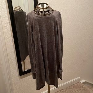Grey Long Sleeve Short Dress With Asymmetrical Bottom